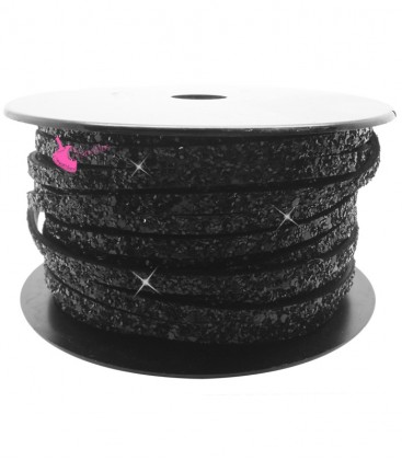 Cordoncino Piatto Glitter 5 mm Effetto Paillettes Nero (1 metro)