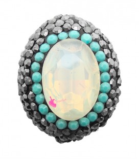 Perla Ovale di Cristallo 25x19 mm con Strass e Marcasite colore White Opal