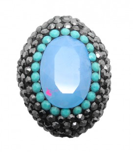 Perla Ovale di Cristallo 25x19 mm con Strass e Marcasite colore Blue Opal