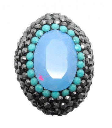 Perla Ovale di Cristallo 25x19 mm con Strass e Marcasite colore Blue Opal