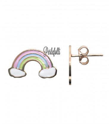 Orecchini a lobo Arcobaleno Smaltato Argento 925 Oro Rosa