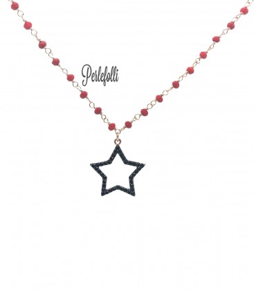 Collana Stella con Zirconi Neri Argento 925 Rosé