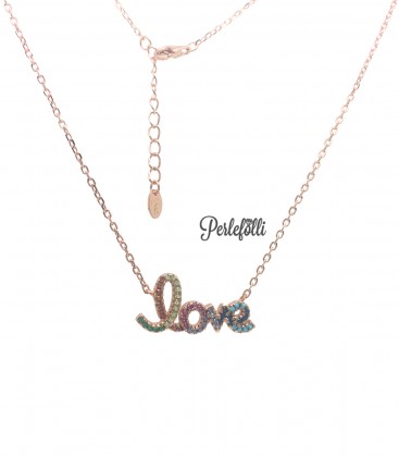 Collana Love con Zirconi Colorati Argento 925 Rosé