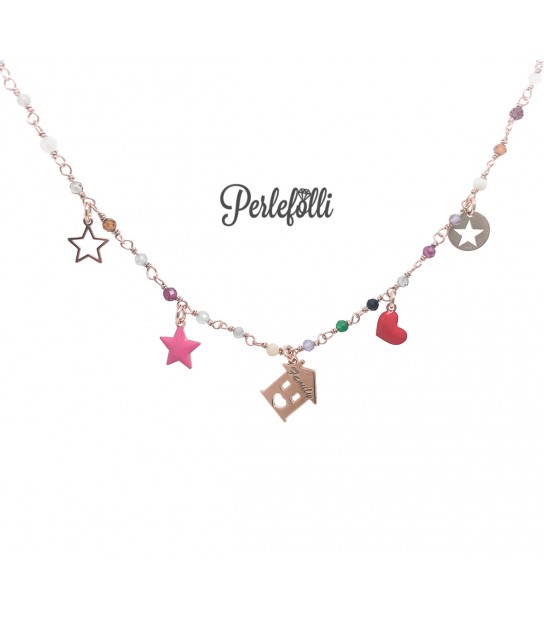 Collana Orsetto con Cuore Rosso Argento 925 Rosé