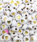 Perle Tonde Piatte Cuore mm (foro 1,3mm) Acrilico Bianco e Oro