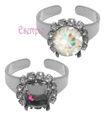 Base Anello con SWAROVSKI® e Castone per  Chaton SS39 olore Acciaio