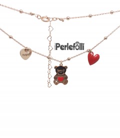 Collana Orsetto con Cuore Rosso Argento 925 Rosé