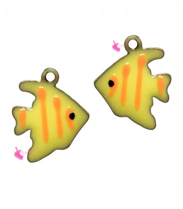 Ciondolo Pesce Smaltato 12x10 mm Giallo Righe Arancioni 