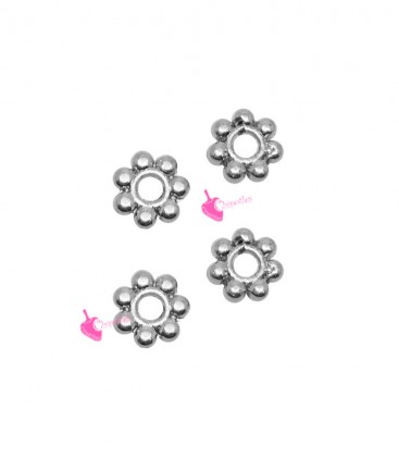 Rondelle Distanziatori a Fiore 6 mm (foro 1,6 mm) Argento Antico (20 pezzi)